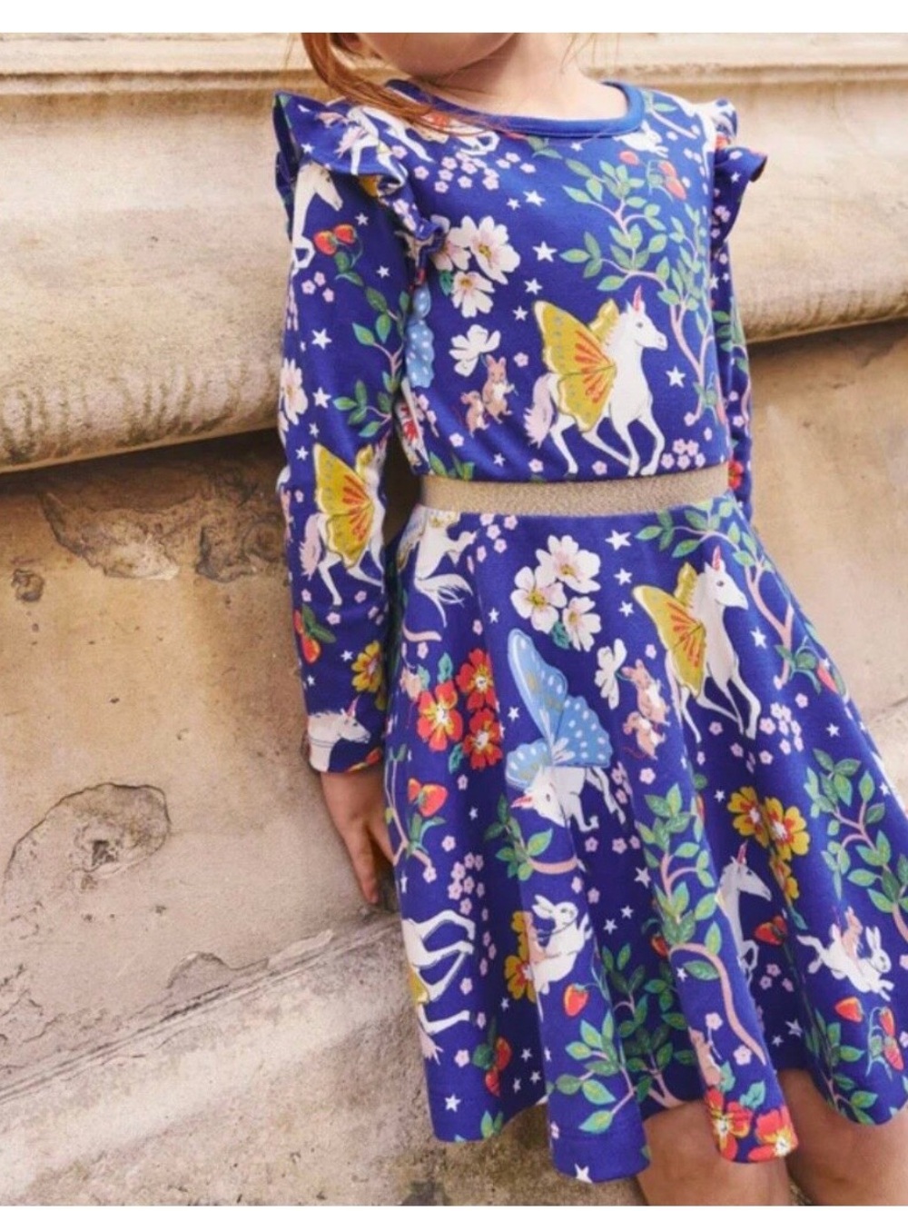 Mini Boden Navy Floral & Unicorn Dress